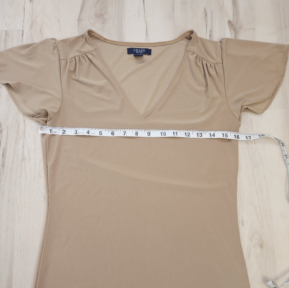 Chaps Beige Flutter Sleeve Blouse Women's Small V-Neck Business Casual Top - Picture 8 of 8